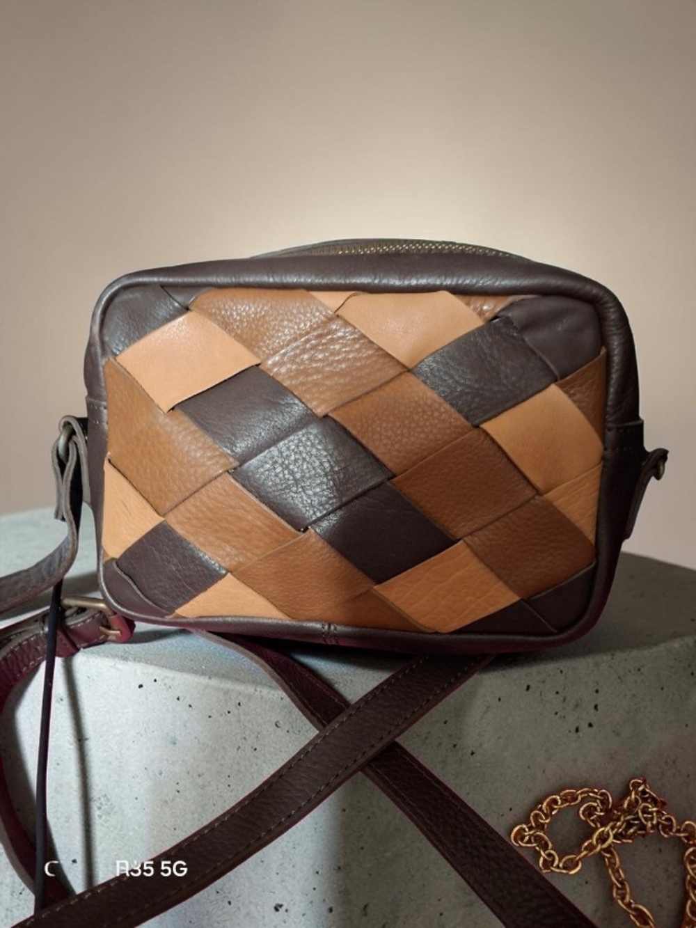 Fat Face Woven Leather Crossbody Bag in Brown/Tan Excellent Condition